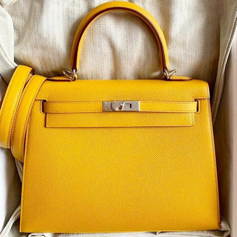 Kelly 25 Sellier Jaune Ambre Epsom