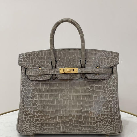 Birkin 25 Gris Tourterelle Shiny Porosus