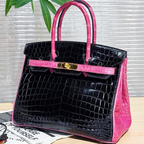 Birkin 30 Black/Fuchsia Shiny Niloticus