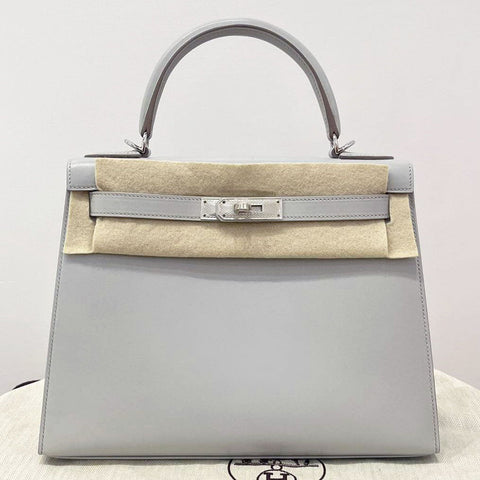 Kelly 28 Sellier Gris Perle Tadelakt