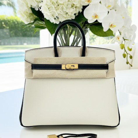 Birkin 25 Craie/Black Epsom
