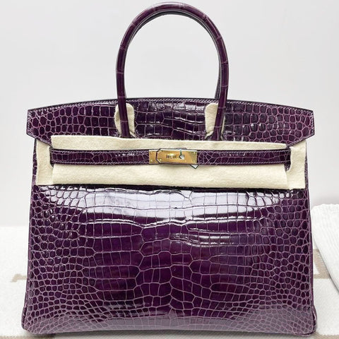 Birkin 35 Amethyst Shiny Porosus