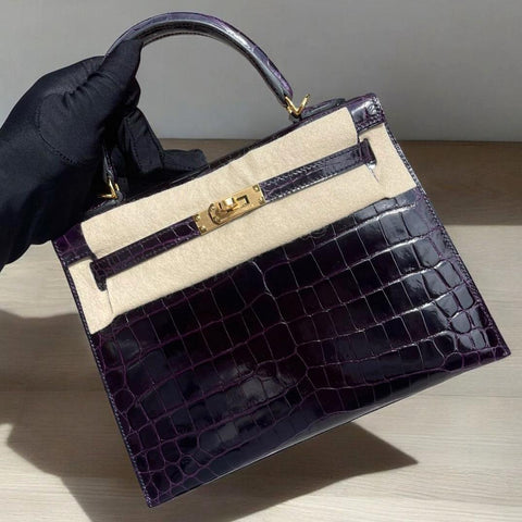Kelly 25 Sellier Aubergine Shiny Niloticus