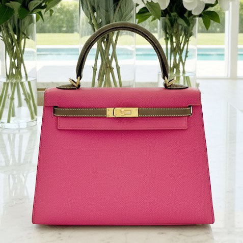 Kelly 25 Sellier Rose Azalee/Etoupe Epsom