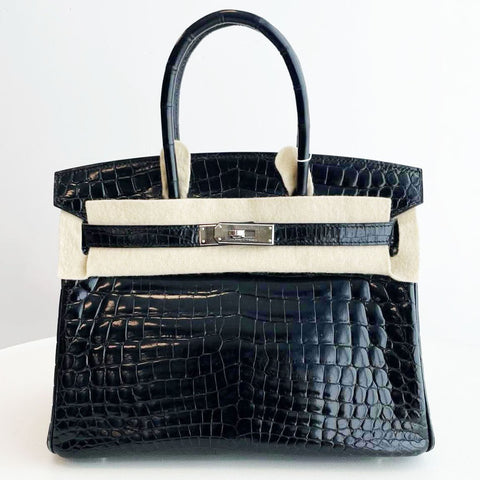 Birkin 30 Black Shiny Niloticus