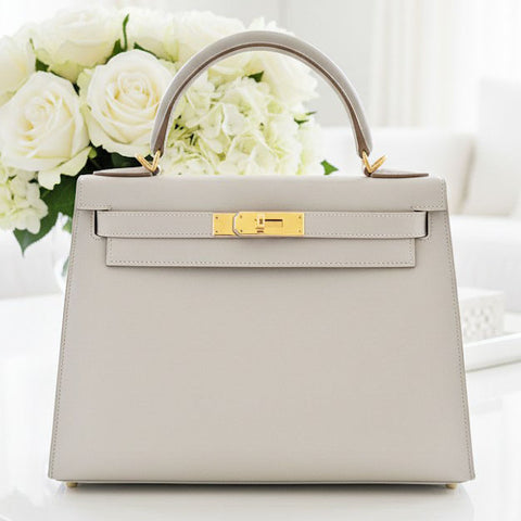 Kelly 28 Sellier Gris Perle Tadelakt