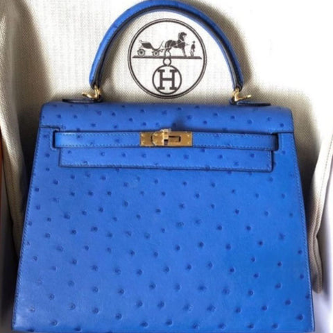 Kelly 25 Sellier Bleuet Ostrich
