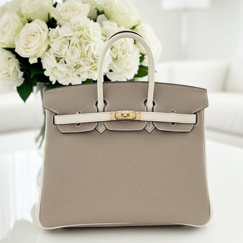 Birkin 25 Gris Asphalt/Craie Togo