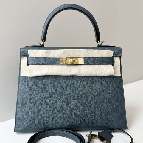 Kelly 28 Sellier Blue Orage Epsom