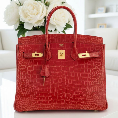 Birkin 35 Geranium Shiny Porosus