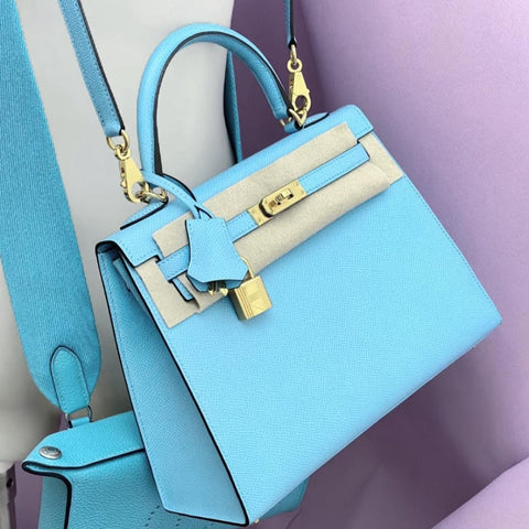 Kelly 25 Sellier Blue Celeste Epsom