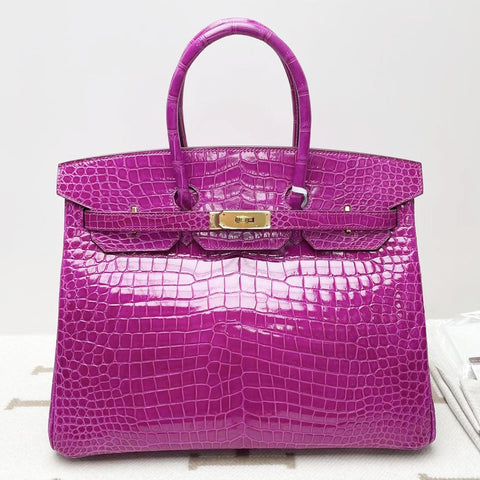 Birkin 35 Rose Scheherazade Shiny Porosus