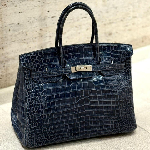 Birkin 35 Blue Abysse Shiny Porosus