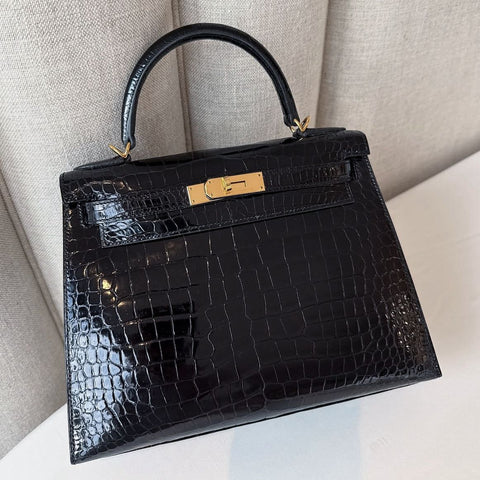 Kelly 28 Sellier Black Shiny Porosus