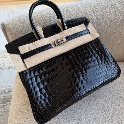 Birkin 25 Black Shiny Niloticus