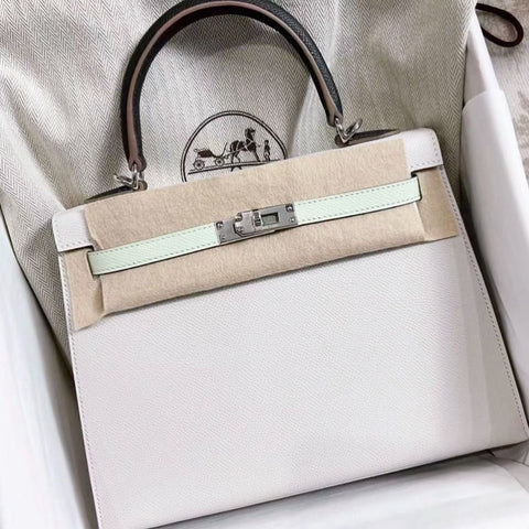 Kelly 25 Sellier Gris Pale/Vert Fizz/Graphite Epsom