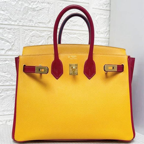Birkin 25 Jaune d'Or/Rouge Casaque  Epsom