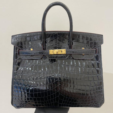 Birkin 25 Contour Blue Marine/Rouge H Shiny Niloticus