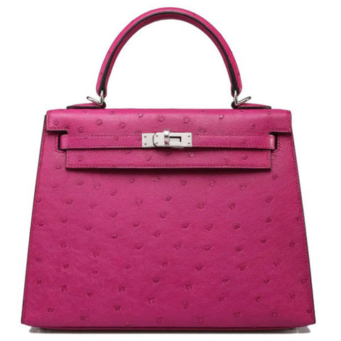 Kelly 25 Sellier Rose Pourpre Ostrich