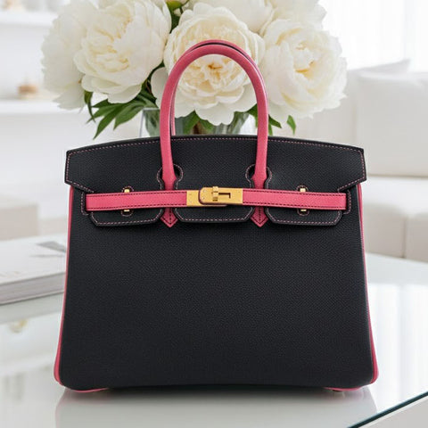 Birkin 25 Black/Rose Azalee Epsom