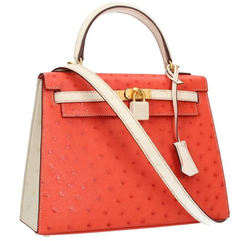 Kelly 25 Sellier Bougainvillea/Parchemin Ostrich