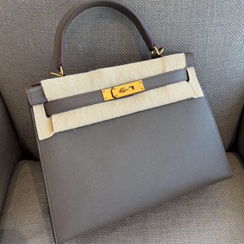 Kelly 28 Sellier Etain Epsom