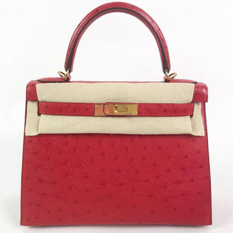 Kelly 28 Sellier Rouge Vif Ostrich