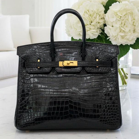 Birkin 25 Black Shiny Porosus