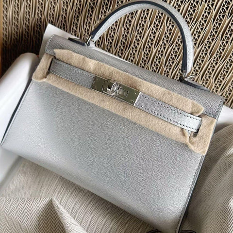 Kelly Mini Silver Metallic Chevre
