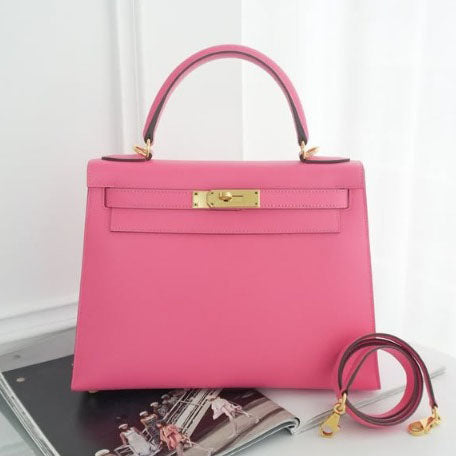 Kelly 28 Sellier Rose Azalee Epsom