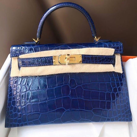 Kelly Mini Blue Sapphire Shiny Alligator