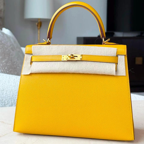 Kelly 25 Sellier Jaune Ambre Epsom