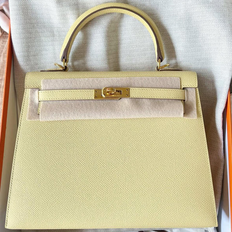 Kelly 25 Sellier Jaune Poussin Epsom