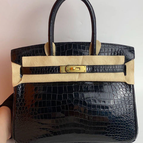 Birkin 30 Black Shiny Porosus