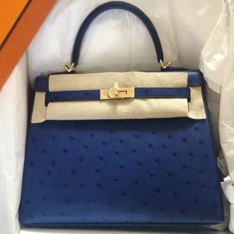 Kelly 25 Sellier Blue Iris Ostrich