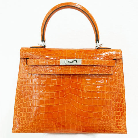 Kelly 25 Sellier Orange Shiny Porosus