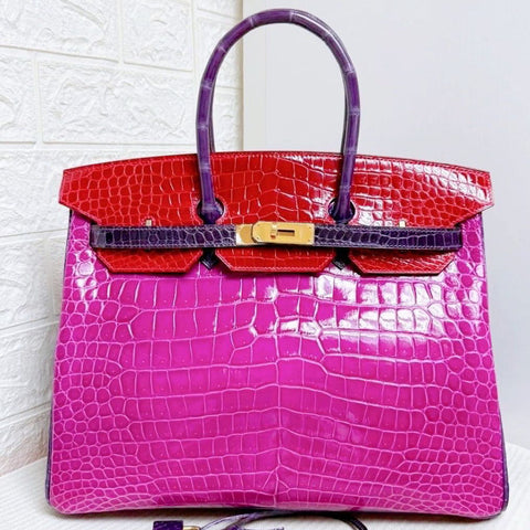 Birkin 35 Rose Scheherazade/Braise/Amethyst Shiny Porosus