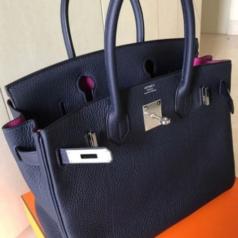 Birkin 30 Verso Blue Nuit/Rose Pourpre Clemence