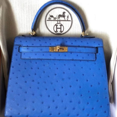 Kelly 25 Sellier Bleuet Ostrich