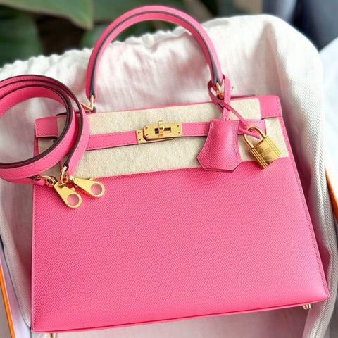 Kelly 25 Sellier Rose Azalee Epsom