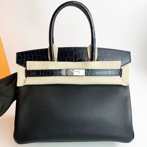 Birkin 30 Touch Black/Blue Marine Novillo/Shiny Niloticus