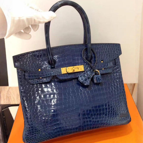 Birkin 30 Blue Roi Shiny Porosus
