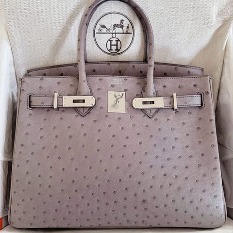 Birkin 30 Gris Tourterelle Ostrich
