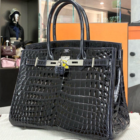 Birkin 30 Blue Marine Shiny Niloticus