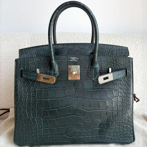 Birkin 30 Verso Vert Cypress/Blue Atoll Matte Alligator