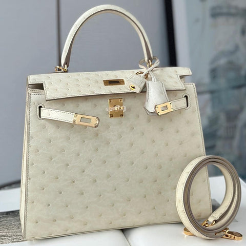 Kelly 25 Sellier Parchemin Ostrich