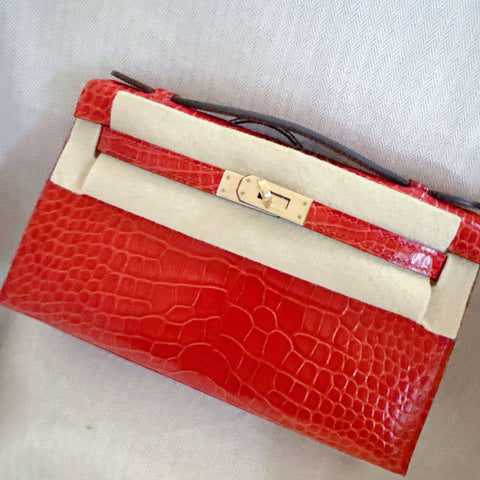 Kelly Pochette Sanguine Matte Alligator Permabrass
