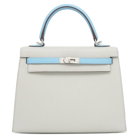 Kelly 25 Sellier Gris Perle/Blue Celeste Chevre