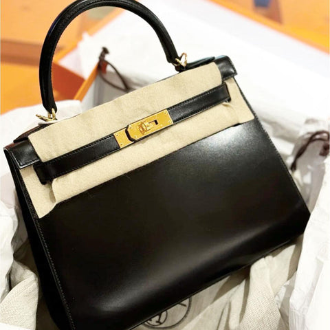 Kelly 28 Sellier Black Boxcalf