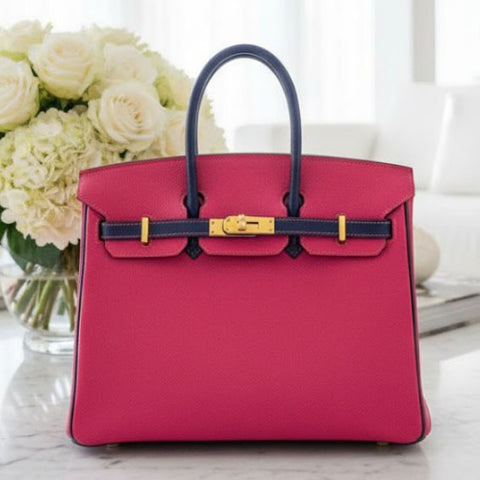 Birkin 25 Rose Tyrien/Blue Electric Epsom